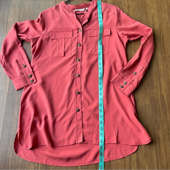 Soft Surroundings 100% Silk Rust Orange button Tunic Top Blouse Petite Small PS - Picture 10 of 12